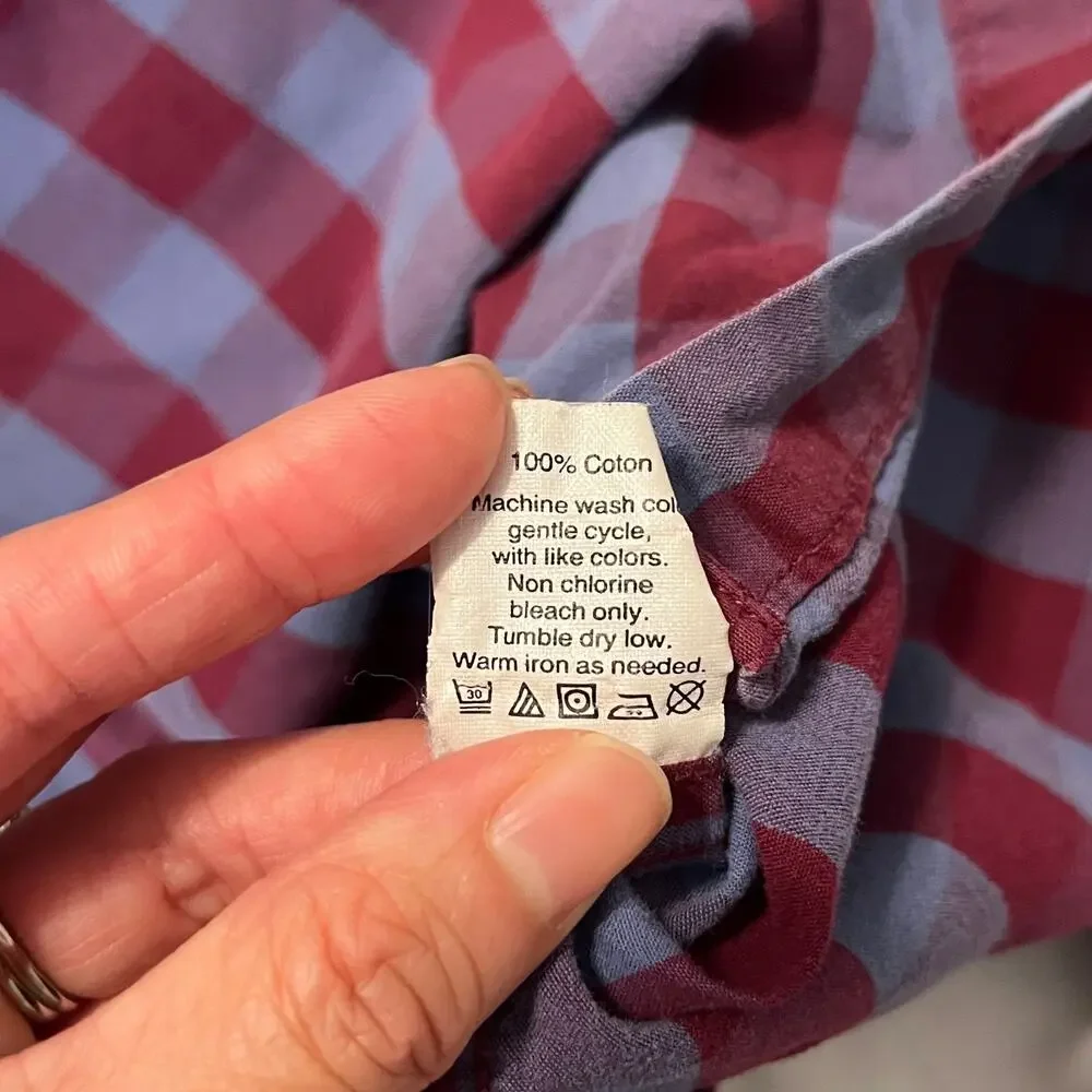 J CREW 100% Cotton Blue Burgundy Gingham Button Down Long Sleeve Shirt Men XS